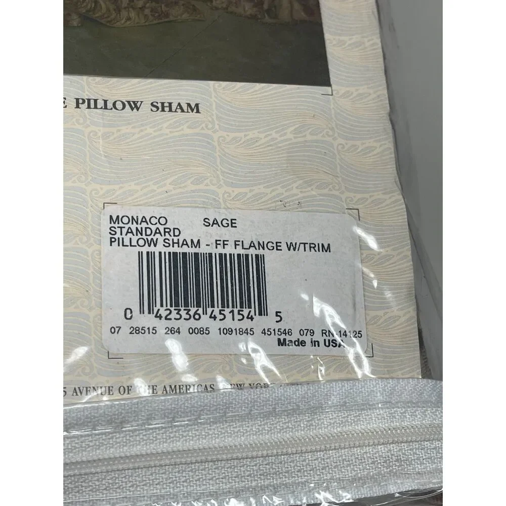 Burlington House Monaco Sage Pillow Sham New in Package Standard Size USA Made